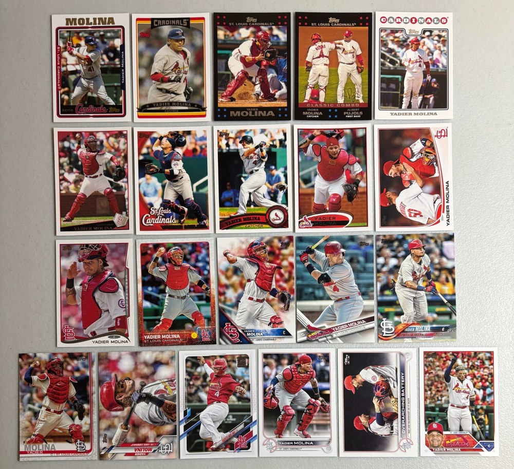 Yadier Molina Topps card lot 21 different cards 2005-2023 instant collection