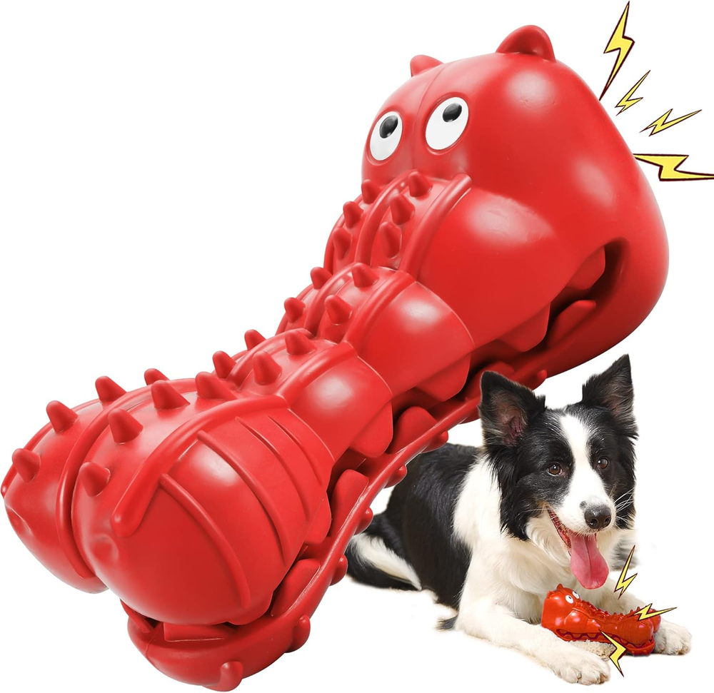 Squeaky Dog Toys for Aggressive Chewers, Tough Indestructible Chew Toys for Larg
