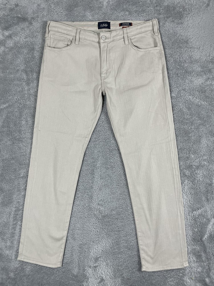 34 Heritage Courage Jeans Mens 38x32 Light Gray Mid-Rise Straight Herringbone