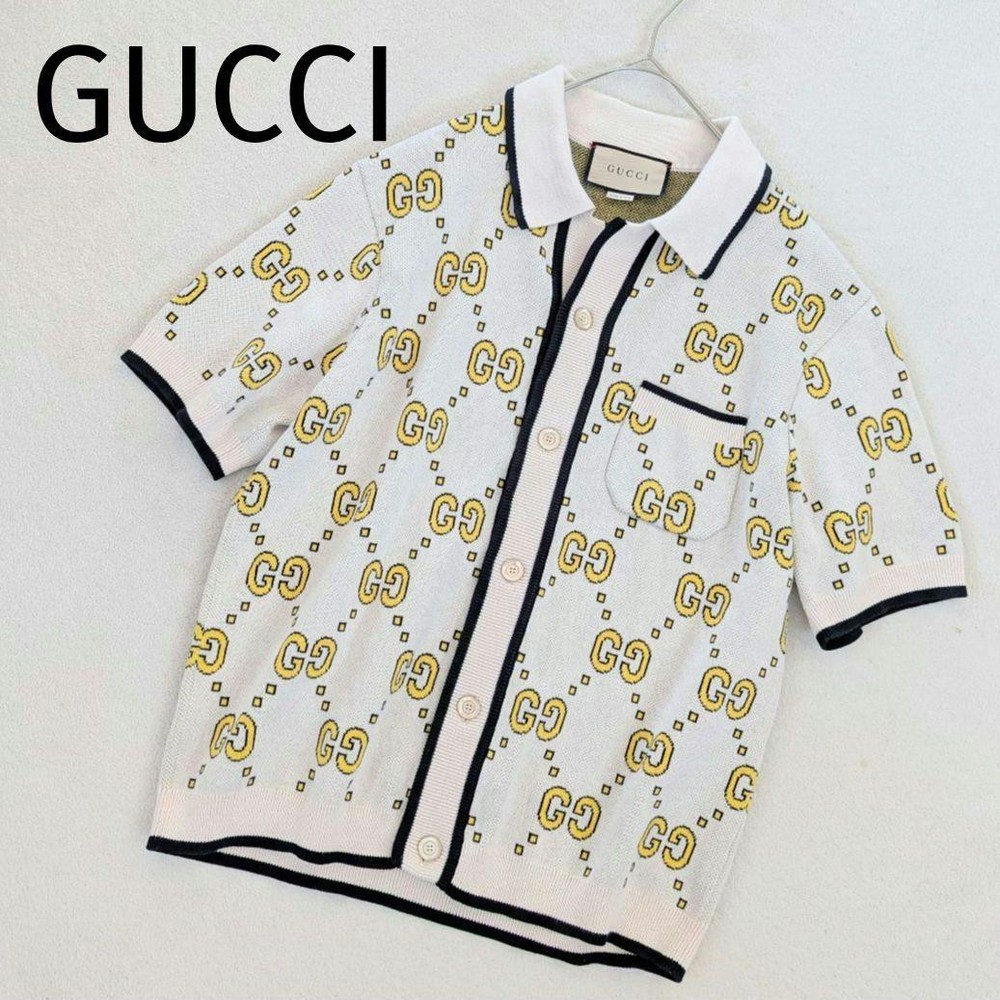 Trendy Gucci GG Logo Short Sleeve Cardigan for Men Size M