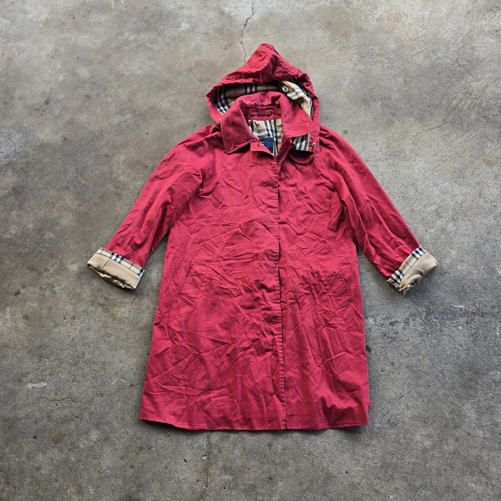 Burberry Nova Check Red Trench Coat Jacket Womens 12