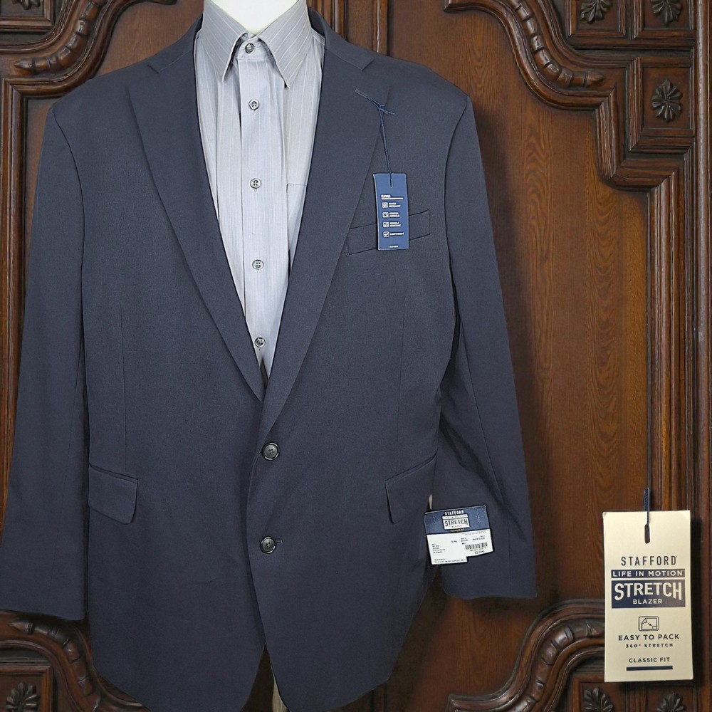 Stafford Stretch Blazer Mens 52R Dark Navy Single Vented NWT