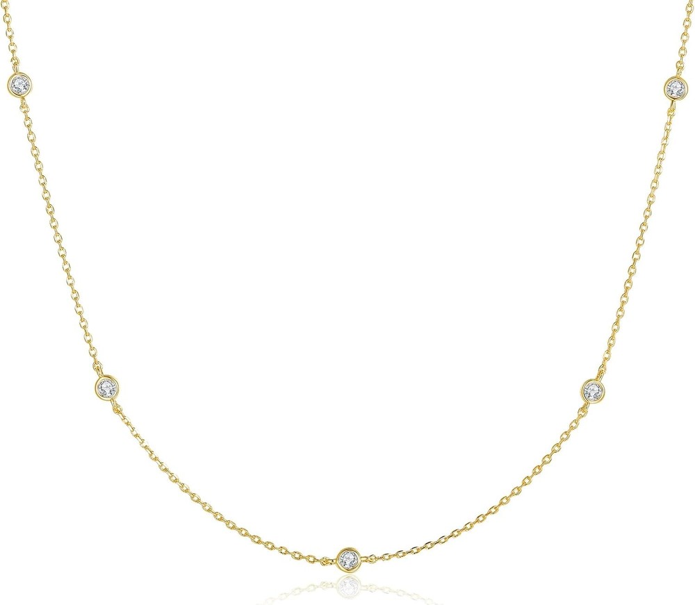 14K White/Yellow Gold Plated Station Necklace | Simulated Diamond BTY Da