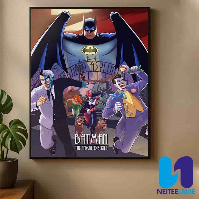 Batman Animated Series Villains Escape Arkham 90s Retro Poster