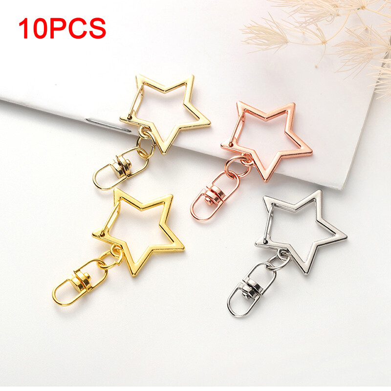 10pcs Hollow Star Pentagram Keychain with Lobster Clasp for DIY Crafts a5