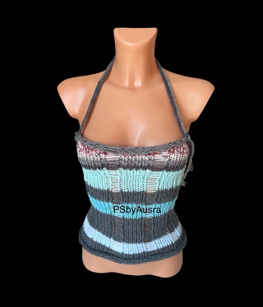 Crochet Top Boho Holiday Halter Cami Tank Tops psbyausra Multi