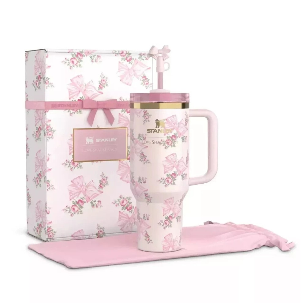 The Stanley X Love Shack Fancy Holiday Quencher Cup 40 OZ - Rosa Beaux Pink