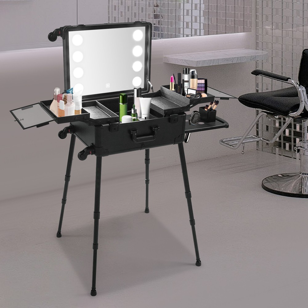 21 Inch Makeup Train Case Travel Cosmetic Organizer Case Rolling Make-up Case