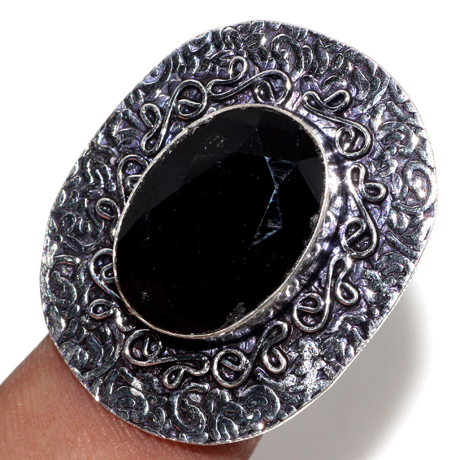 Black Onyx 925 Silver Plated Gemstone Ring US 8 Valentine Gift Jewelry JW