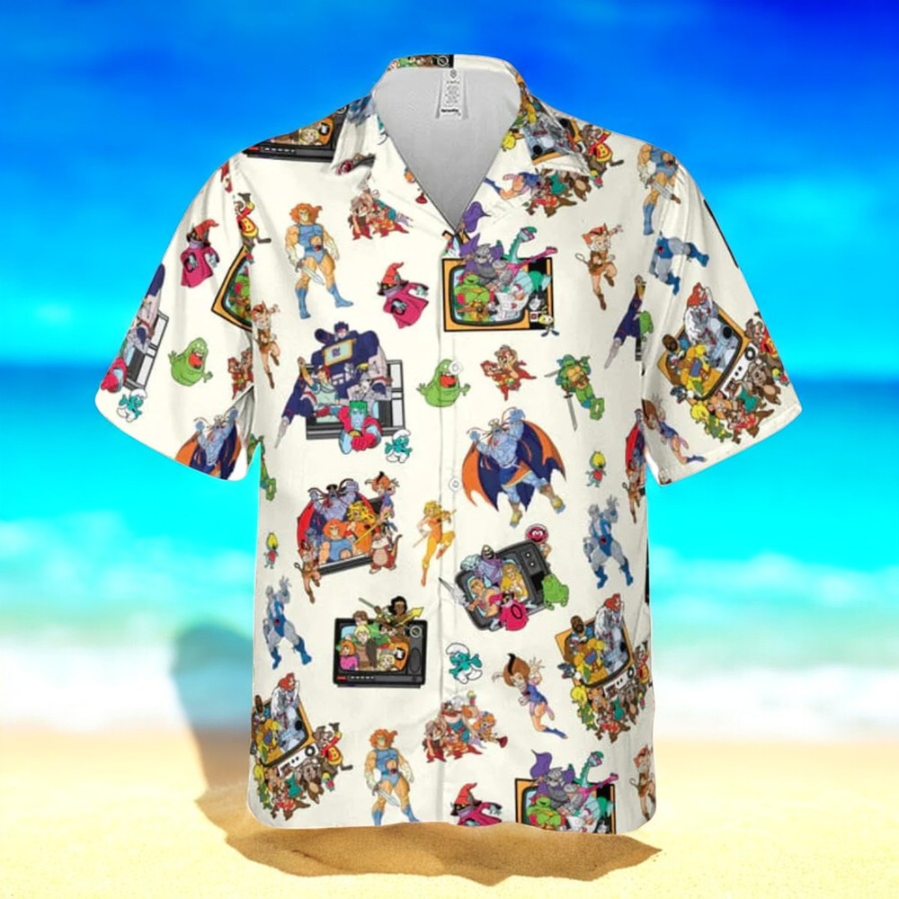 Retro 80s Cartoon Characters Hawaiian Shirt with Vibrant Pattern for Men and Women