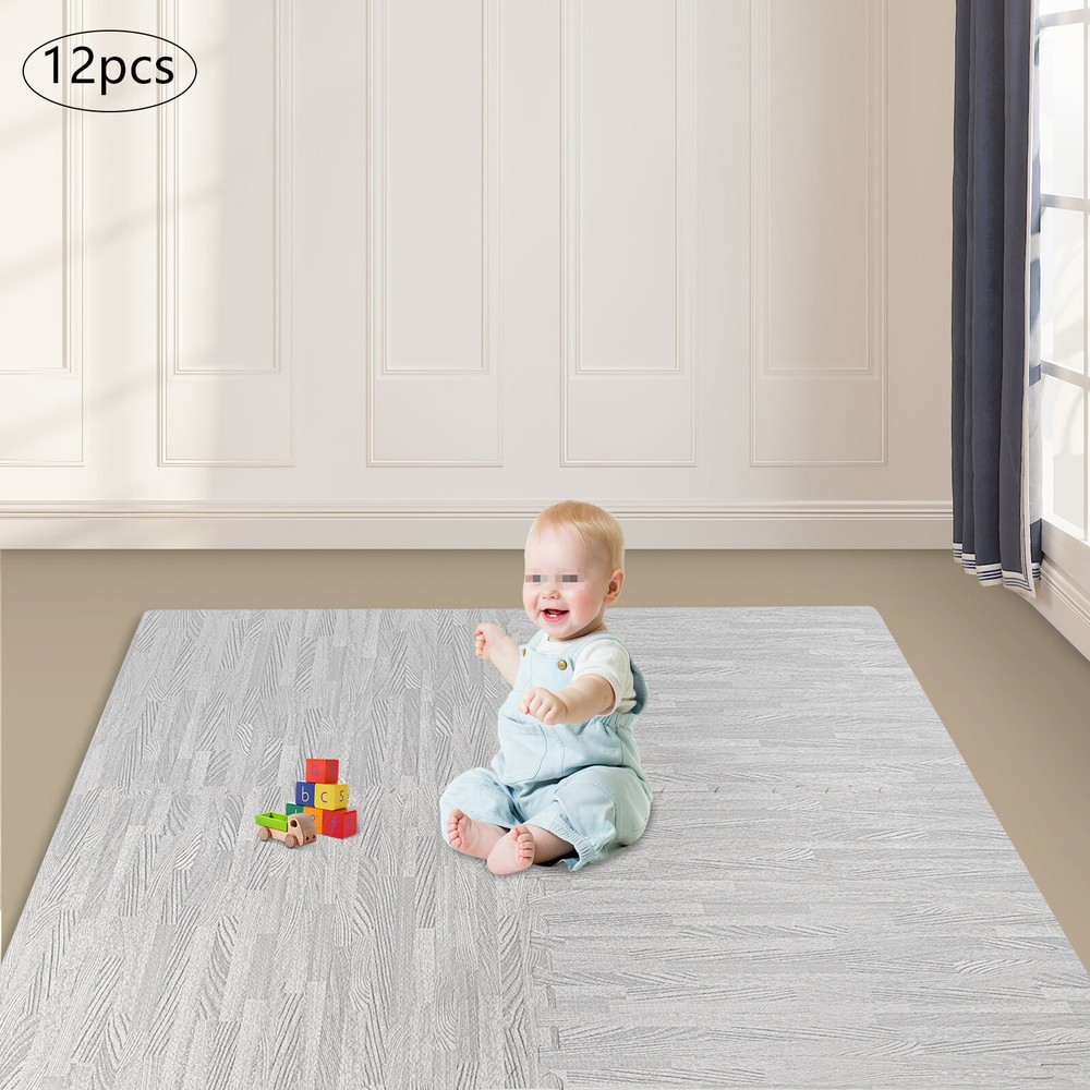 12PCS Exercise Floor Mat Foam Puzzle Interlocking Thick Tiles Mat Home Gym Grey