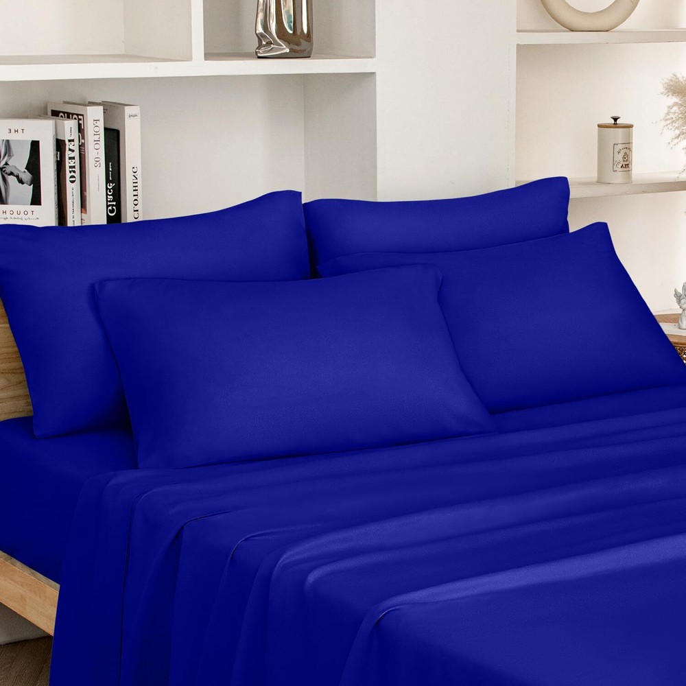 Queen Size Bed Sheets - 6 Piece Set (Royal Blue) - Extra Soft Brushed Microfi...
