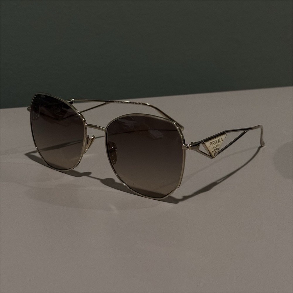 PRADA Square Gold Metal Women's Sunglasses Brown Gradient Lightweight Designer