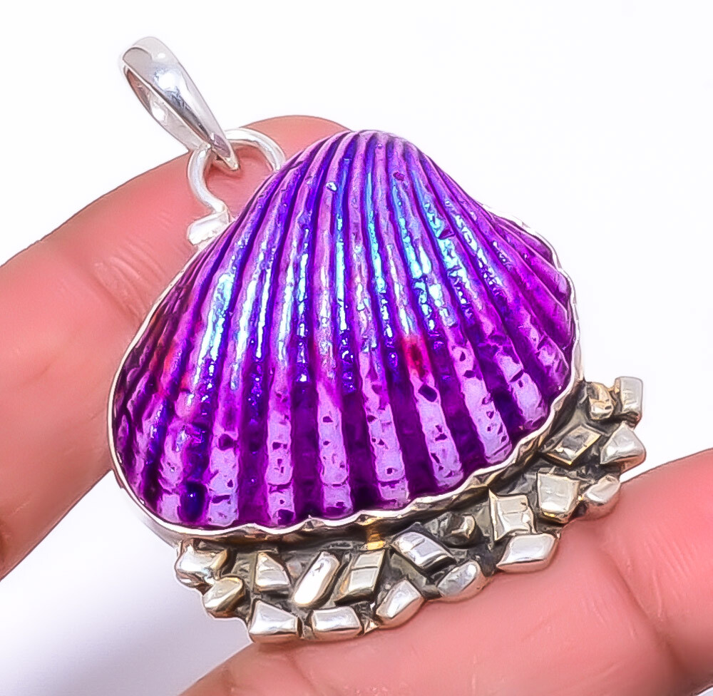 Titanium NautiluShell Handmade Gemstone 925 Sterling Silver Pendant 1.95