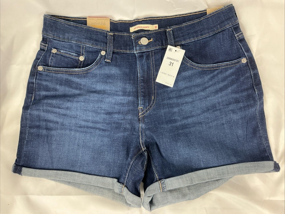 NWT Levi Women's 31 Mid Length Shorts Mid Rise Dark Wash Cuffed Slim Fit Levis