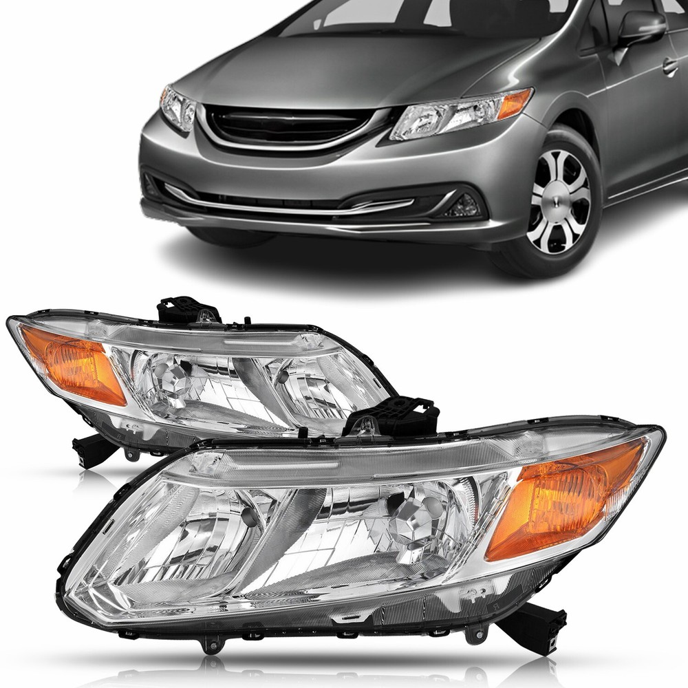 For Honda Civic 2012-2015 Headlights Assembly Pair Chrome Housing Headlamp