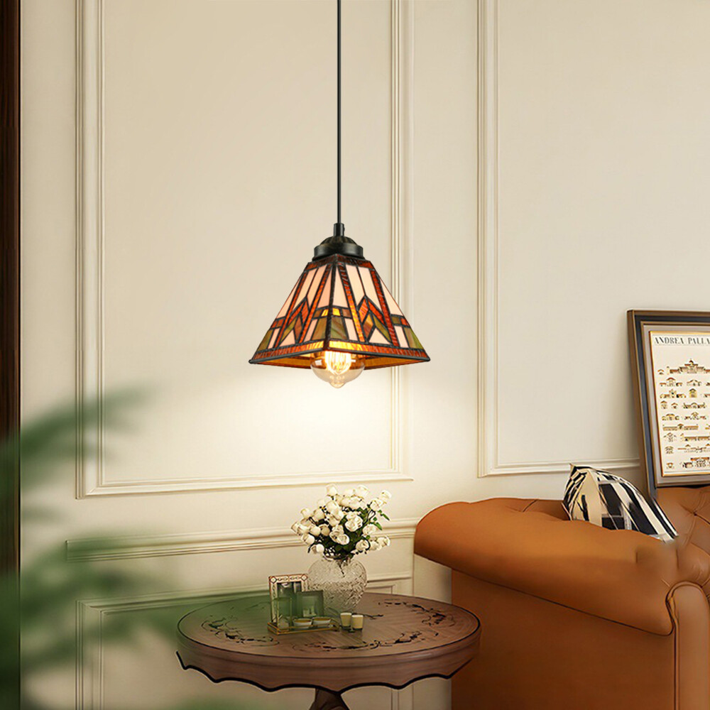 1 Light Semi Flush Mount Ceiling Light Tiffany Glass Shade Pendant Light Fixture