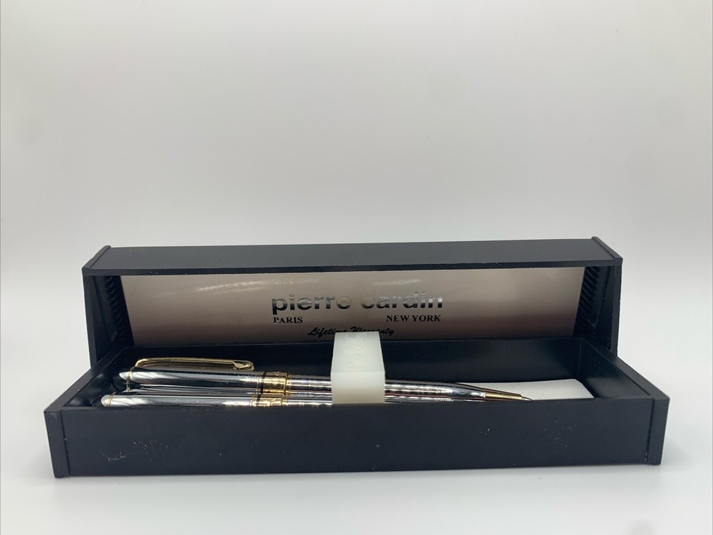Pierre Cardin CHROME and GOLD Pen and Mechanical Pencil Set in Box