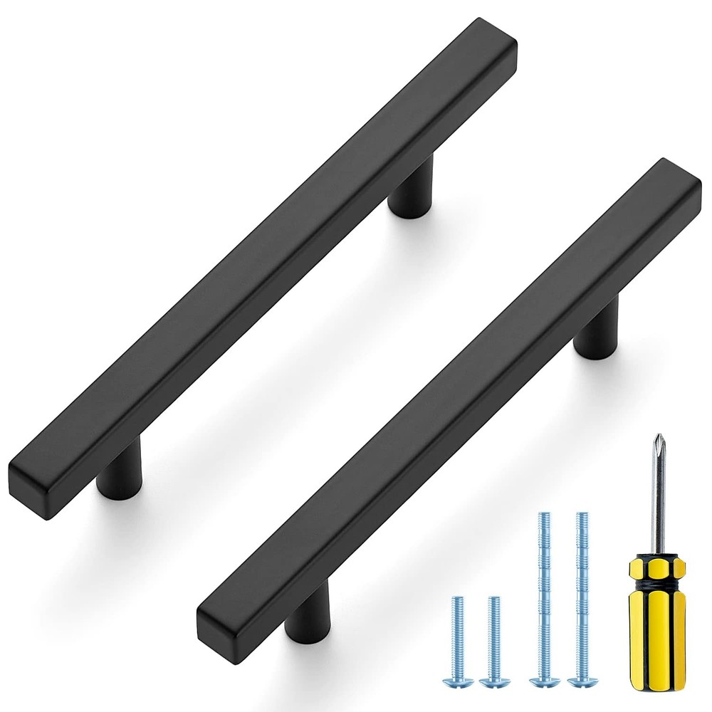 Matte Black 4 Inch Square Cabinet Handles 10 Pack Kitchen Hardware Pulls