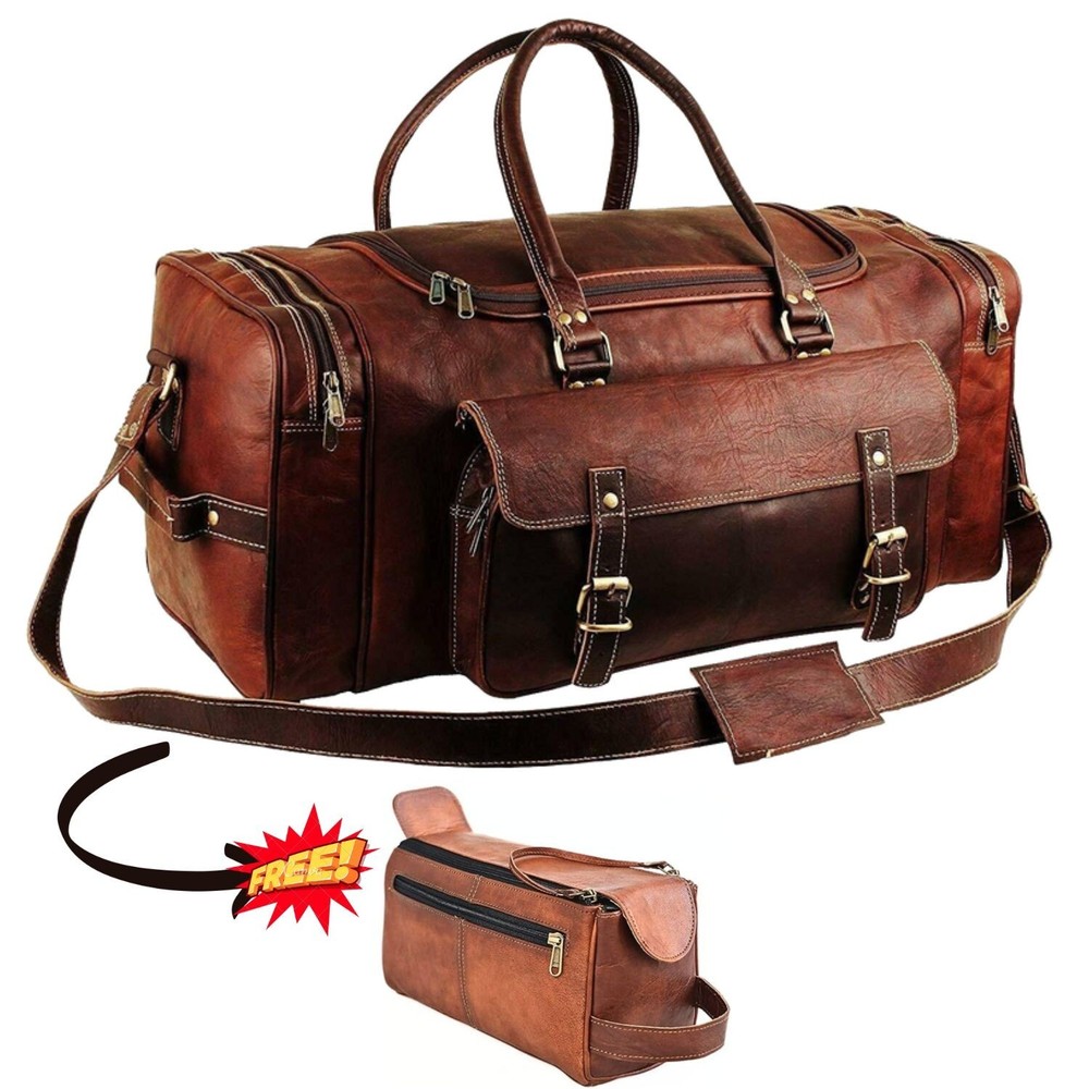 GGenuine Leather Unisex Duffel Bag–Sport and Weekend Backpack with Pouch