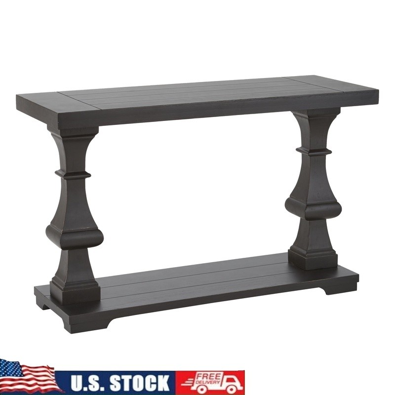 Dory Console Table W/ Plank Top Pedestal Base Indoor Storage Wood Design New