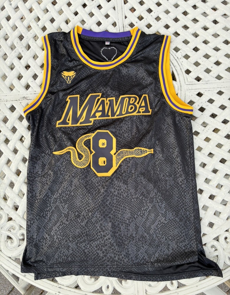 Kobe Bryant Lakers 24 Replica Mamba Jersey Black Gold Purple Trim Size M