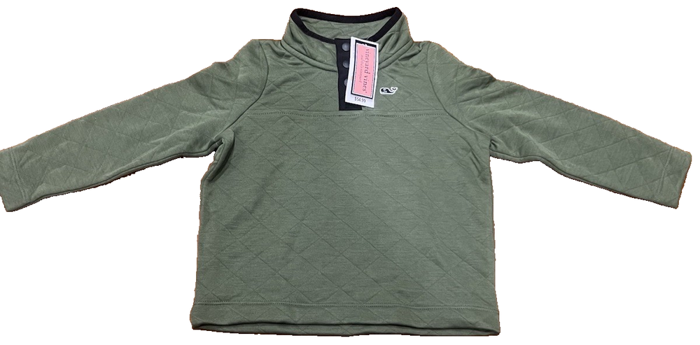 Classic Vineyard Vines Toddler Boy 4T Olive Green Quilted Snap Quarter Pullover