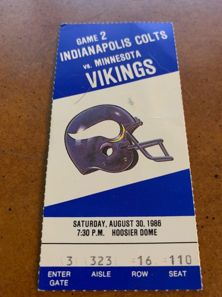 1986 Indianapolis Colts v Minnesota Vikings Preseason Football Ticket 8/30