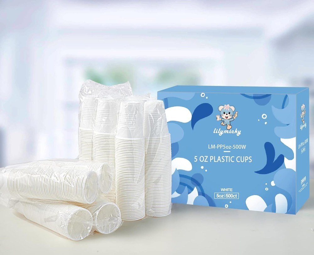 Lilymicky 500 Pack 5 oz Disposable Plastic Cups, Small Plastic Drinking White