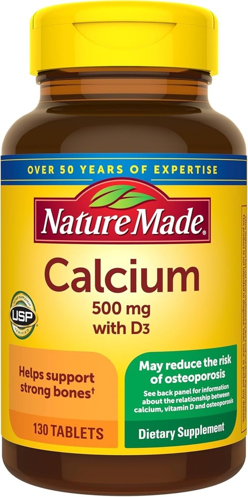 Nature Made Calcium 500 mg with Vitamin D3, Bone Support Supplement, 130 Tablets