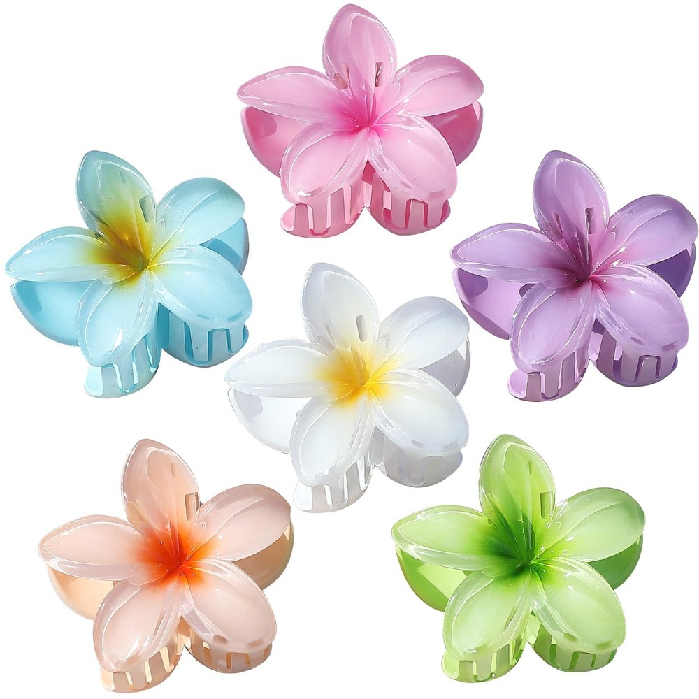 Hawaiian Flower Hair Clips for Women 6 Pack Flower Hair Claw Clips Plumeria Claw