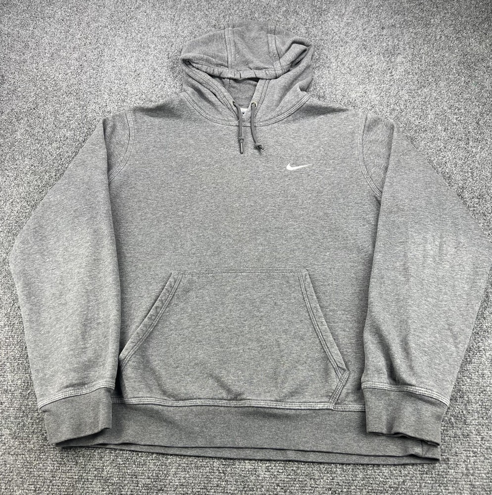 Vintage Gray Nike Hoodie Mens XL Embroidered Swoosh Logo Pullover Sweatshirt