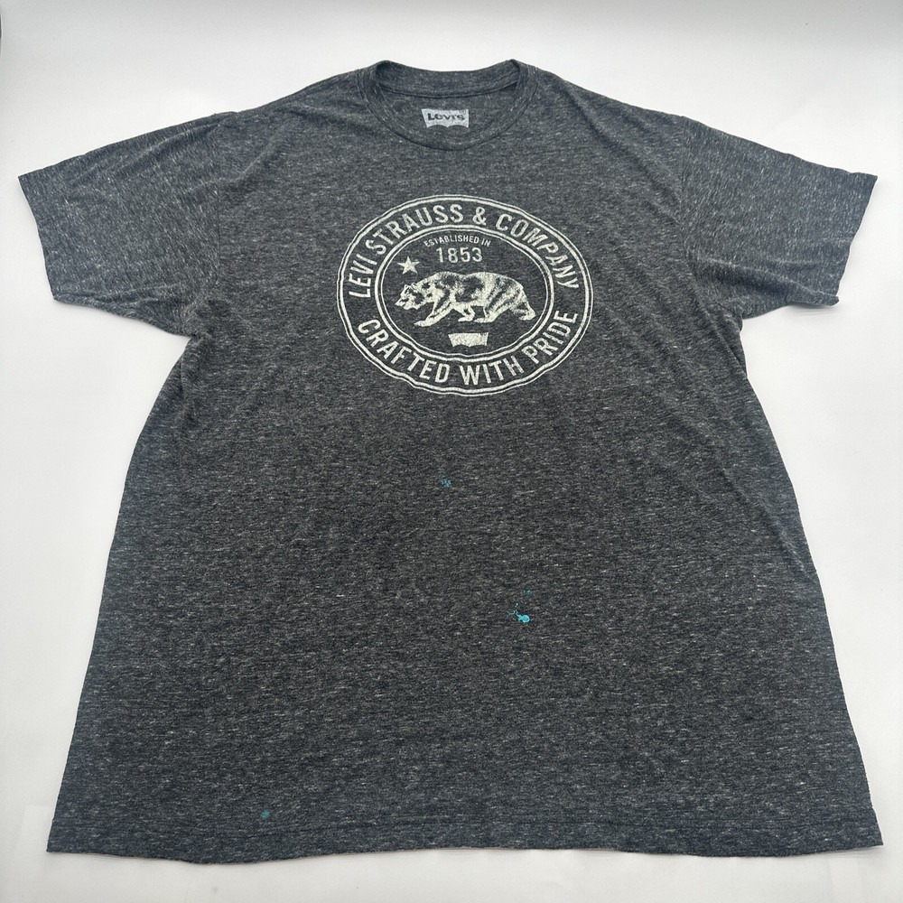 Levi’s Strauss T-Shirt Men Large Gray Graphic Print Beard Logo…#17835