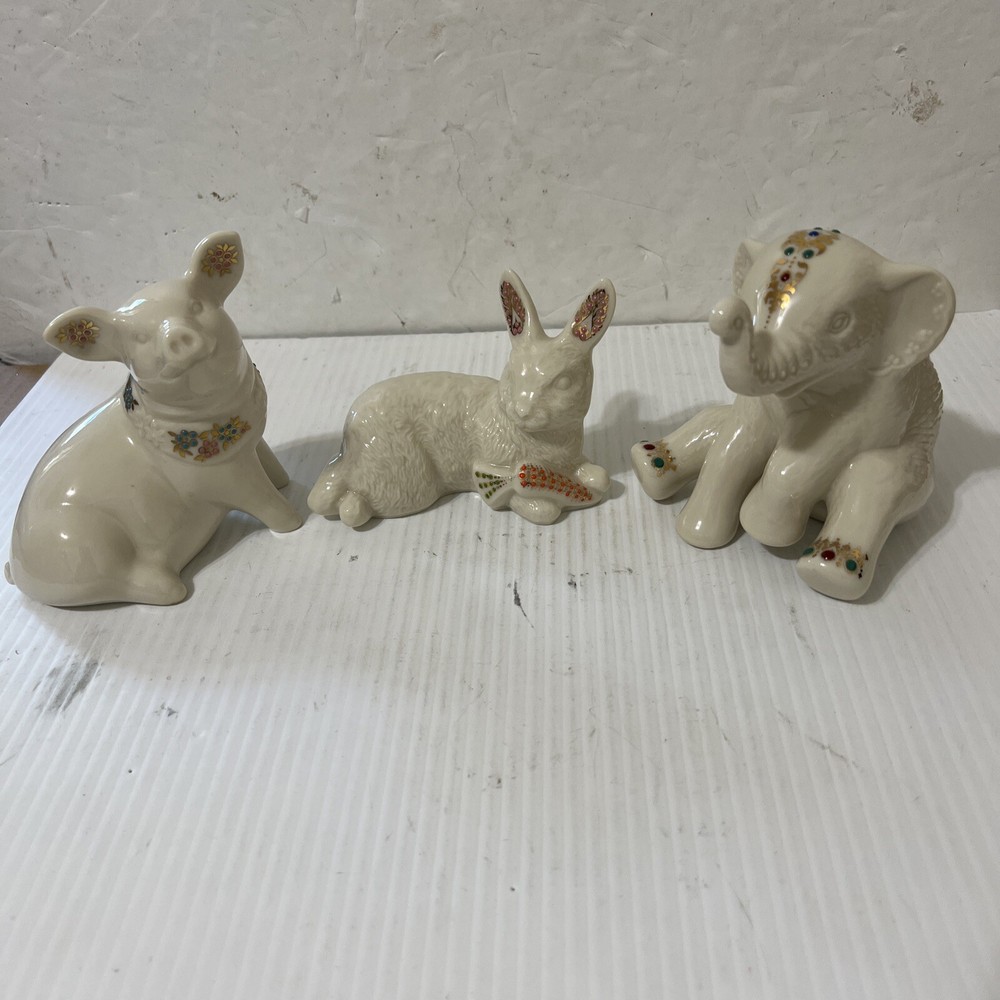 Lenox Jewel Collection Pig rabbit, and baby elephant issued 1992, 1996 made USA