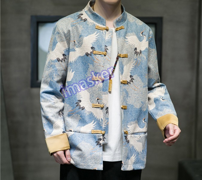 Men Winter Warm Thicken Short Coat Fashion Chinese Style Tang Printed Jacket