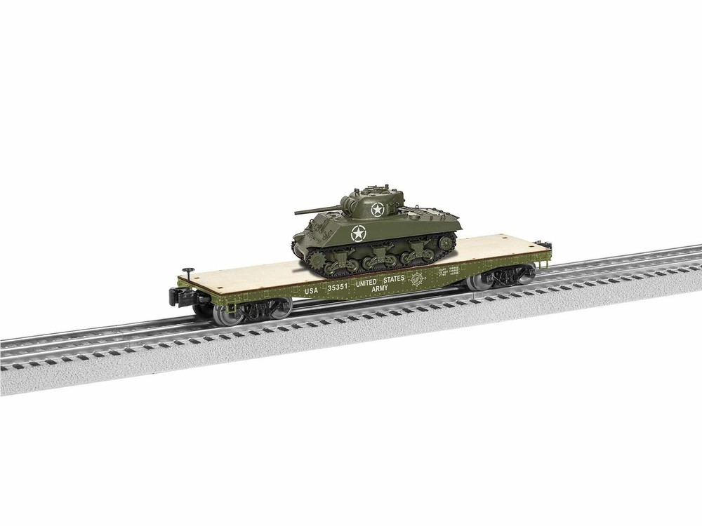 Lionel O Gauge US Army 40ft Flat Car With Sherman Tank 1926751