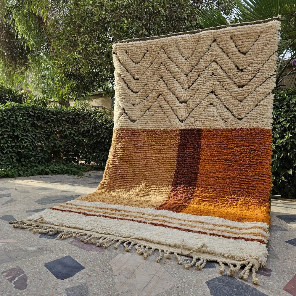 Hand Knotted Moroccan Berber Beni Ourain Wool Rug Handmade Design Carpet Rug