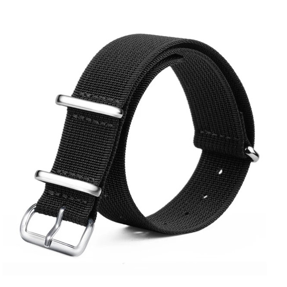 20mm Width Black Stainless Steel Pin Buckle Fabric Canvas Wrist Watch Band