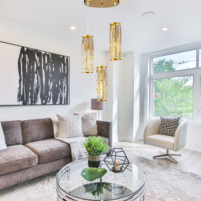 Gold Crystal Chandelier 3-Lights Cluster Pendant Lamp Ceiling Lighting Fixtures
