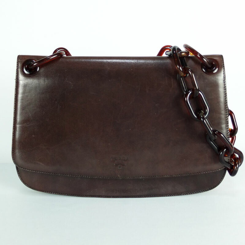 PRADA Dark Brown Plastic Leather Chain Shoulder Bag for Women B6623