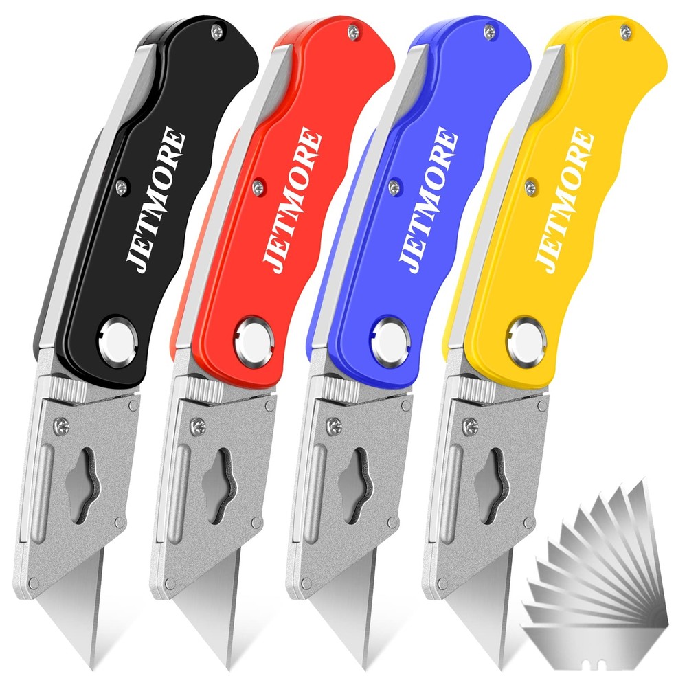 4-Pack Folding Utility Knife Set with 10 Extra Blades for Home Office & DIY