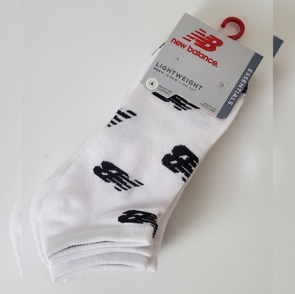 NEW BALANCE LIGHTWEIGHT LOW CUT SOCKS 6 PAIRS WHITE SIZE 6-12.5 MOISTURE CONTROL