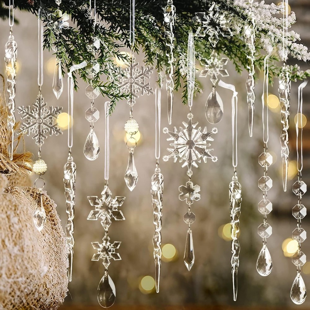 18pcs Christmas Tree Decoration Crystal Ornaments Hanging Christmas