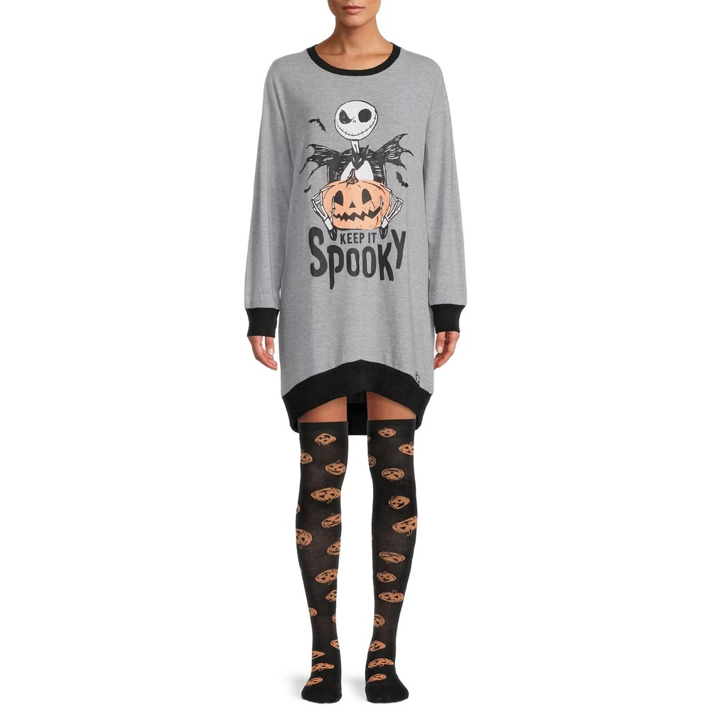 Nightmare Before Christmas Gray Keep It Spooky Sleepshirt & Socks XL 12-14