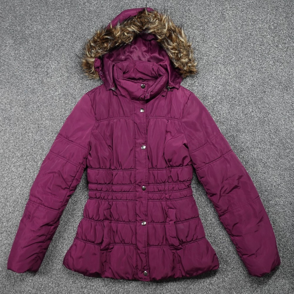 John Lewis Quilted Coat Pink Womens Size 10 Fur Hood
