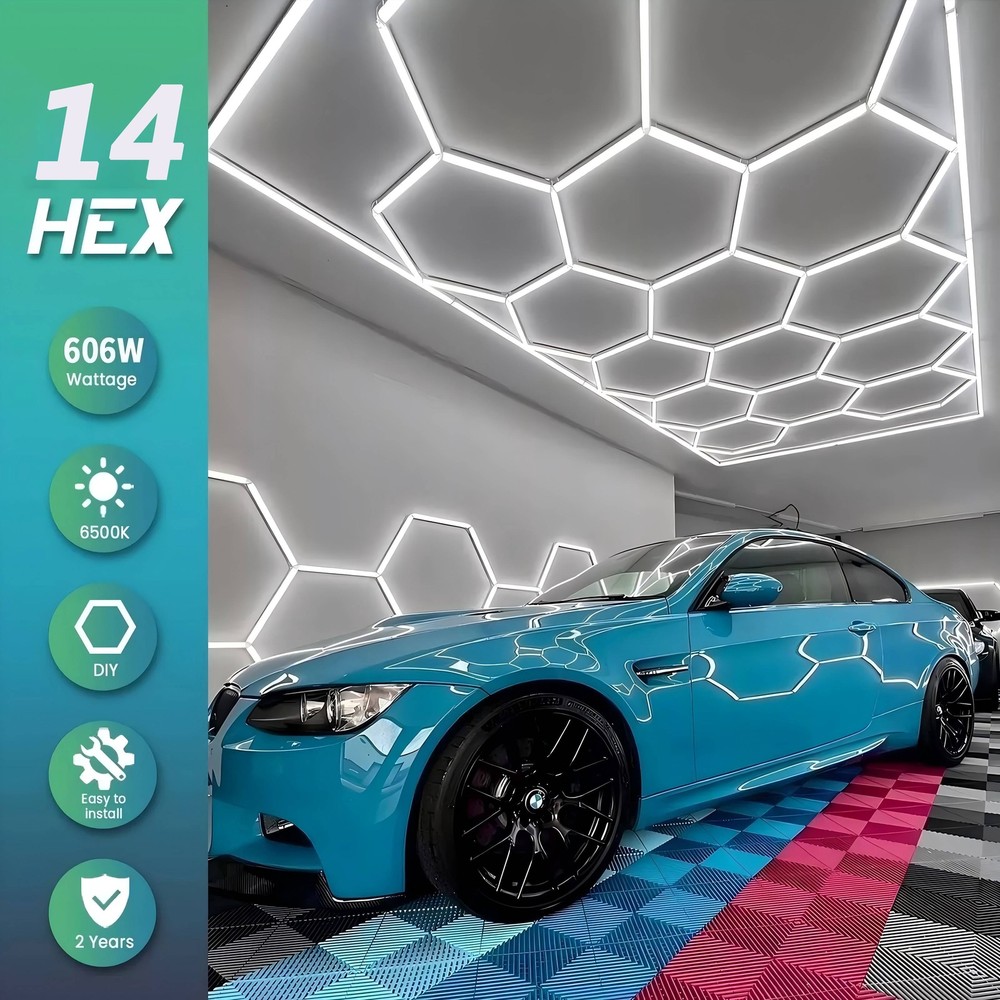 14 Hexagon LED Lighting Car Detail Garage Workshop Retail Light Honeycomb Hex