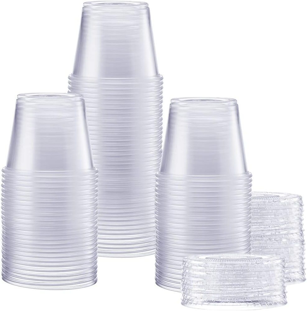 [5.5 Oz. - 100 Count Clear Disposable Plastic Portion Cups with Lids - Soufflé C