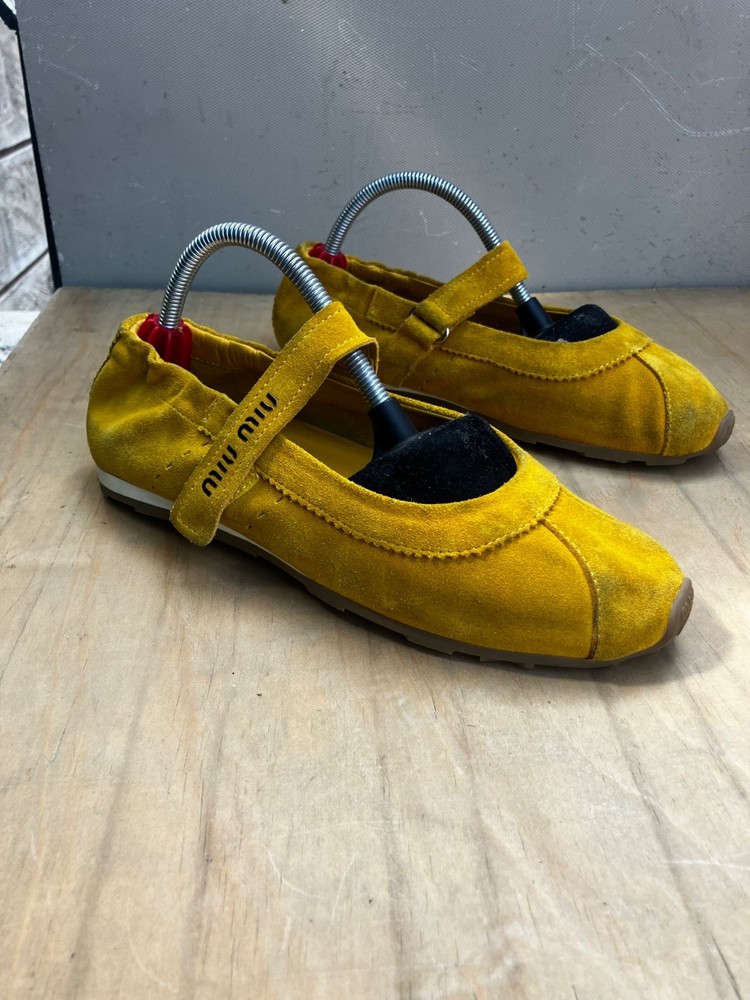 Miumiu Suede Yellow Mary jane Ballet Size 36