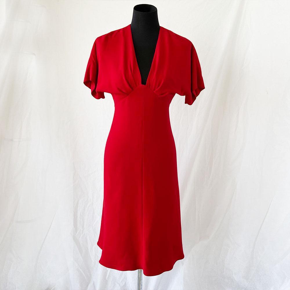 Derek Lam red V-neck pleated detail midi dress