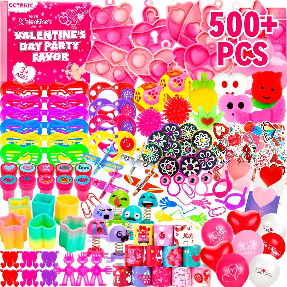 500+ Pcs Valentine's Day Party Favors Toy Assortment Set Valentine Goodie Bag...